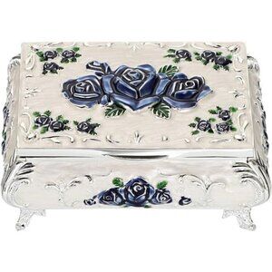 Vintage Metal Jewelry Box Small Treasure Chest Case Trinket Organizer Earrings